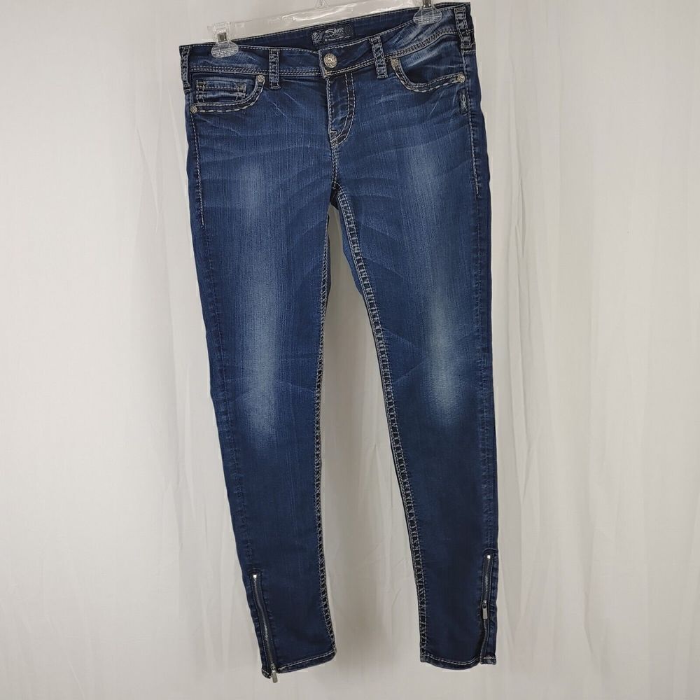 Silver Jeans Aiko Women Size W32/L31 Mid Rise Skinny Zipper Ankle Medium Wash